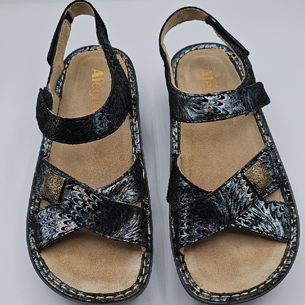 Alegria Women's Black and Iridescent Sandals US 7.5 EU 38, comfort, walking